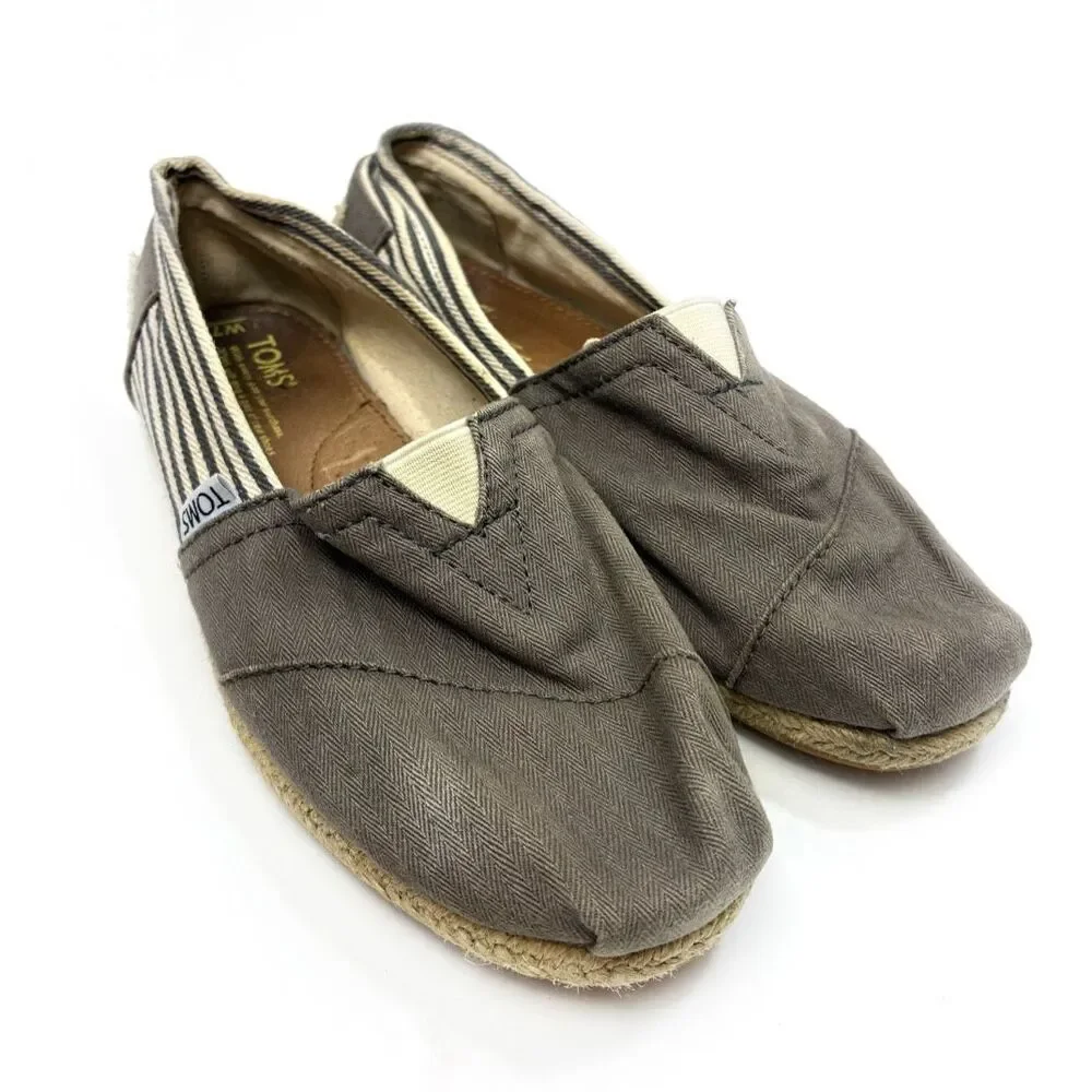 TOMS Ash Gray Canvas Espadrille Flats Sz 7